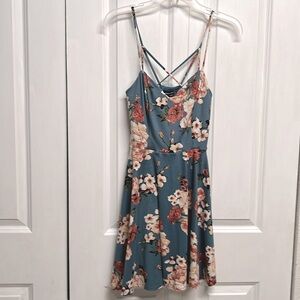 Fortune + Ivy Blue Pink Spaghetti Strap Mini Skater Dress Size XS